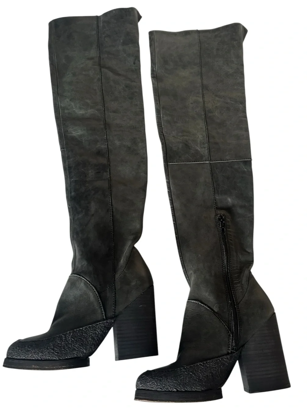 Free People Bright Lights Patchwork Leather Suede Over Knee Boots 38